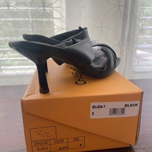 New: Black sandal, with 3” heel, Size 8